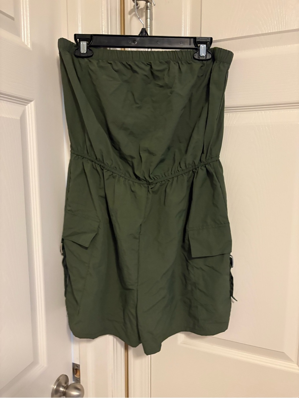 No Boundaries Olive Green Strapless Cargo Mini Skirt